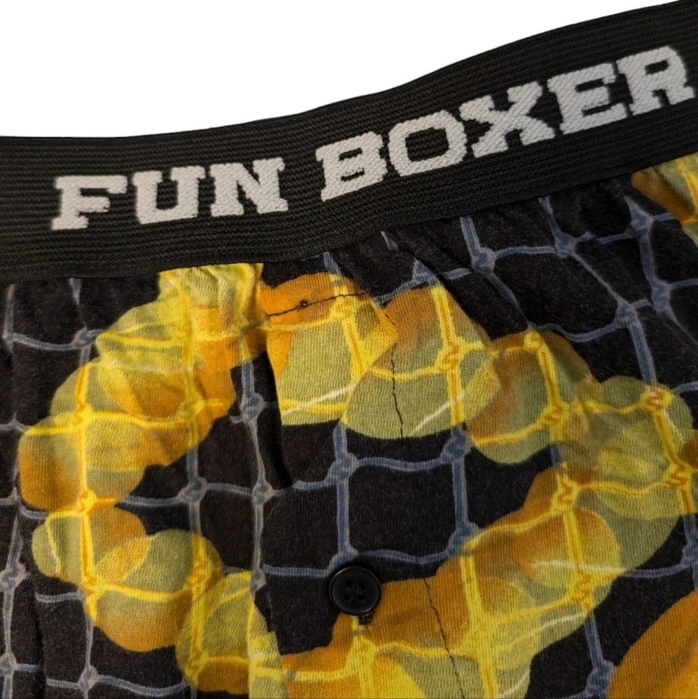 VINTAGE Tennis Fun Boxer Shorts Net Balls 100% Cotton Black Yellow Large